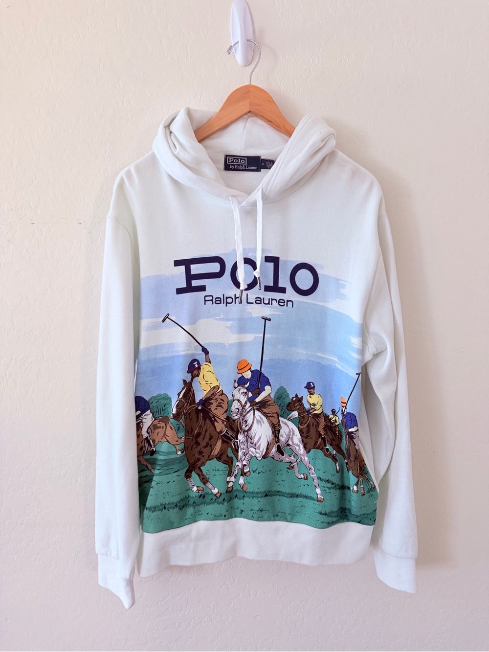 Polo Ralph Lauren Polo Match Graphic Hoodie‎ Sweatshirt White Size Medium